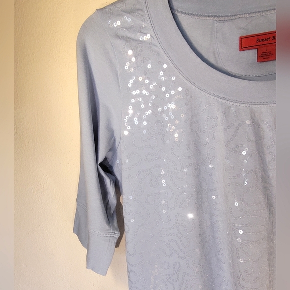 NWOT Sunset Rd. Blue Sequins Blouse Size Large - Picture 5 of 12